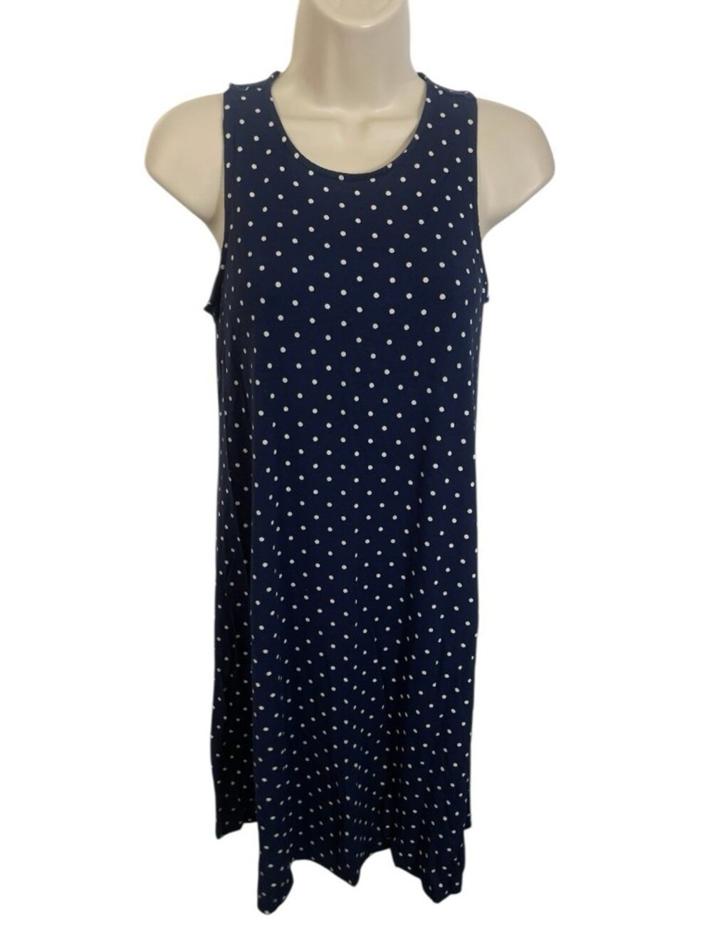 OLD NAVY Women's Size Small Sleeveless Jersey Swing Dress Navy Blue Polka Dot